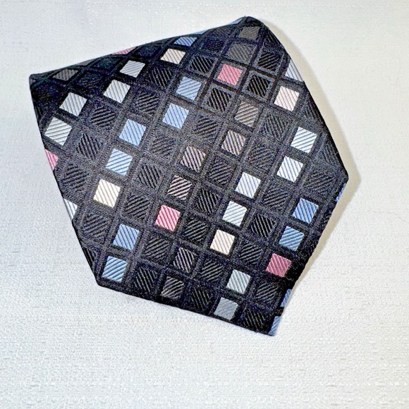 Roberto Villini Collezione Black Multicolored Geometric Cubes Woven‎ Silk Tie - Picture 1 of 5